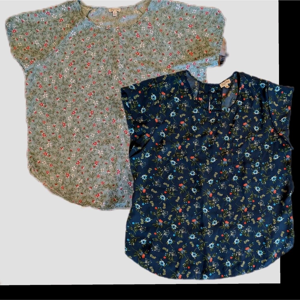 Women's Lot Of 2 XL Whimsical Blouses Semi Sheer Lightweight Green Blue